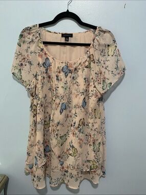 Talbots Cream Scoop Neck Blouse with Multicolor Butterfly & Floral Print size 1x